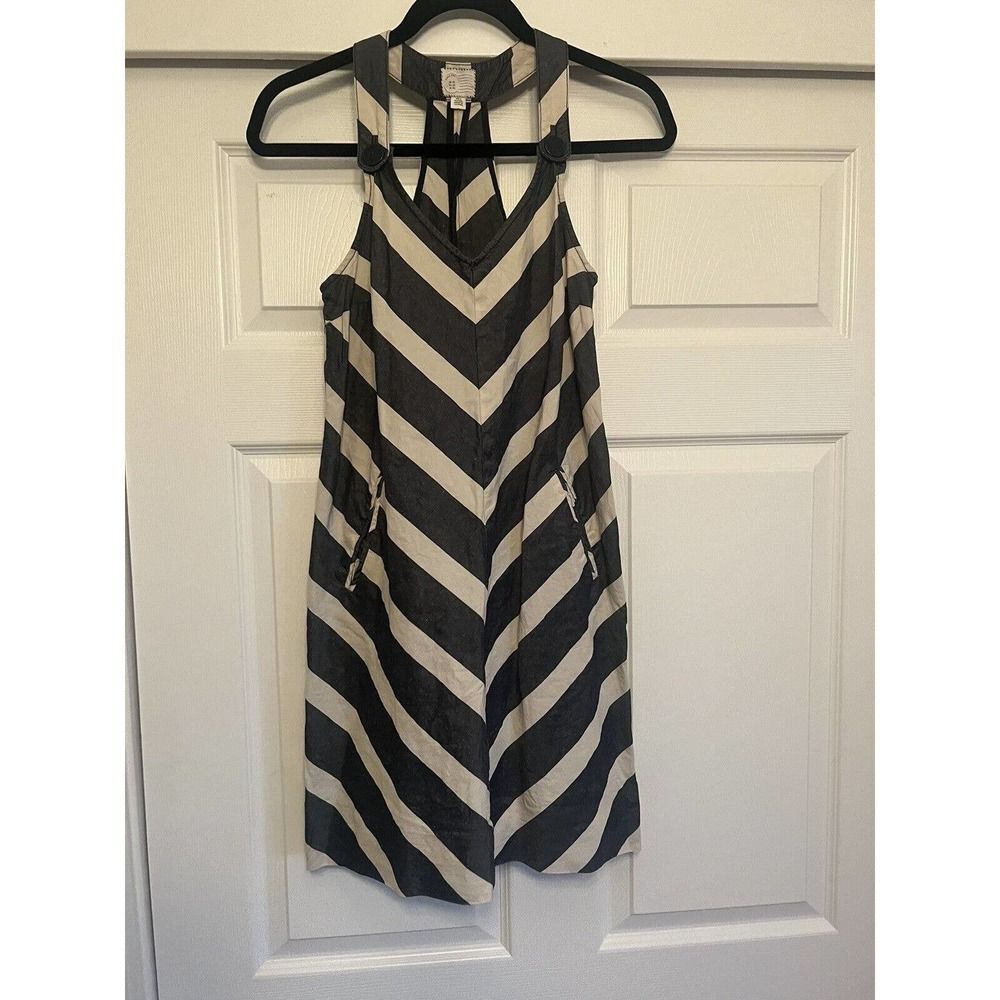 Anthropologie 9-H15 STCL Dress Chevron Striped Linen Blend Size 00 Navy/cream